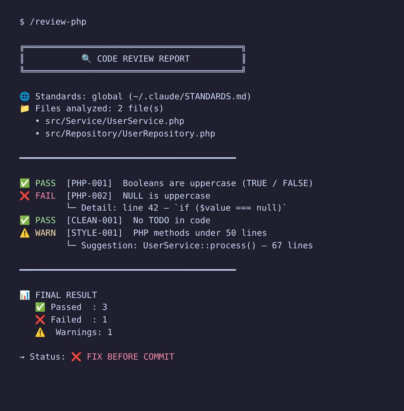 Capture d'écran Revue de code PHP assistée par IA